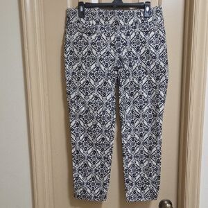 LOFT Patterned Pants Size 2 Black & Cream Print Slim Fit